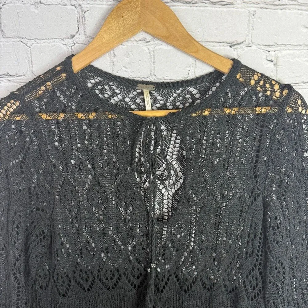 Free People Angel Days Crochet Boho Black Cardigan Size Medium